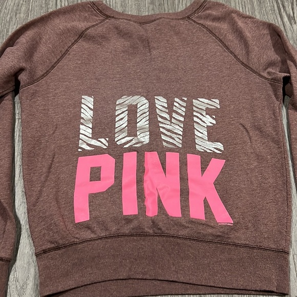 PINK Victoria’s Secret Size Medium Rare “LOVE PINK” Zebra Silver Neon Sweatshirt - Picture 3 of 8